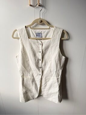 MOTF Cream Sleeveless Button-Front Square Neck Linen-Blend Top